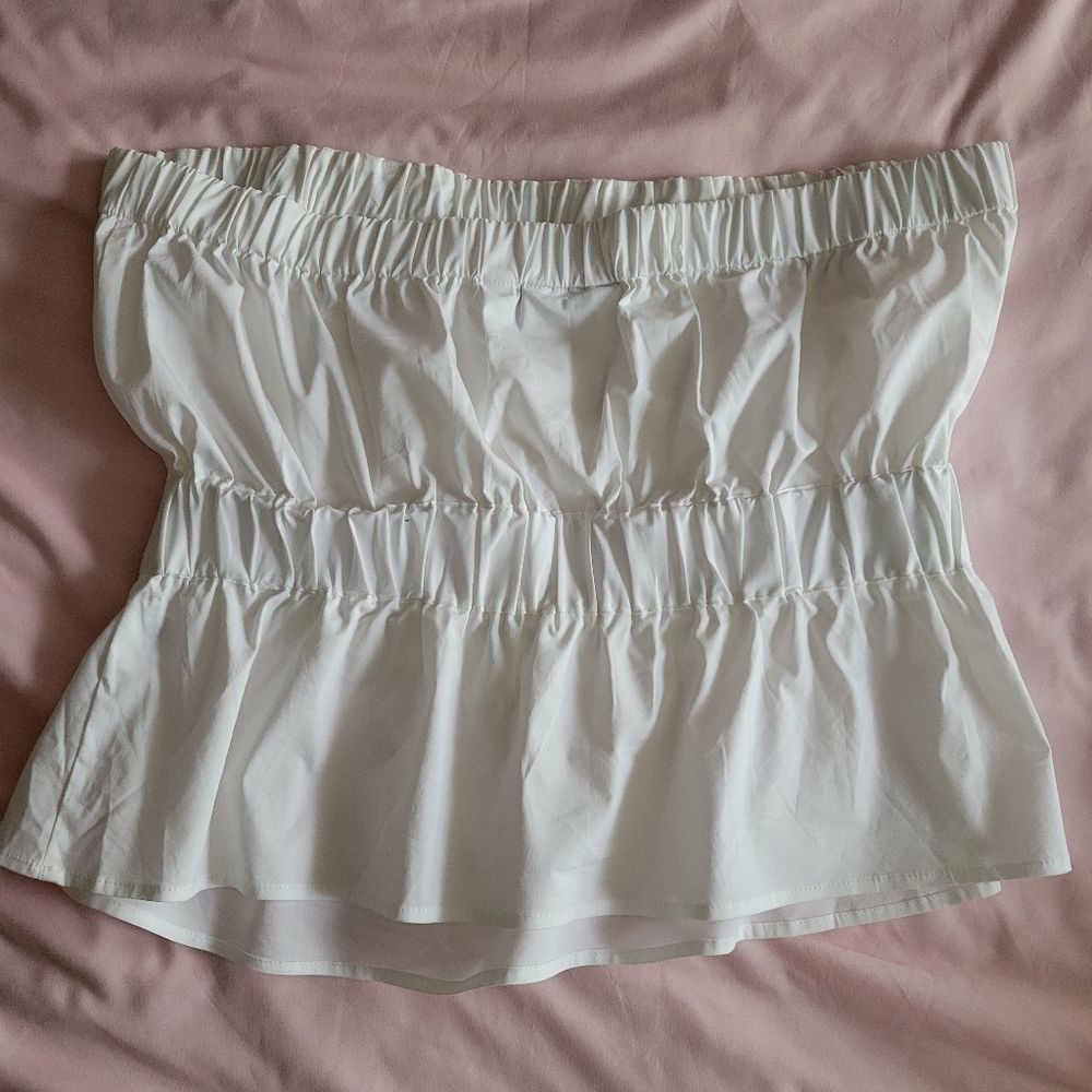 White Strapless Peplum Top